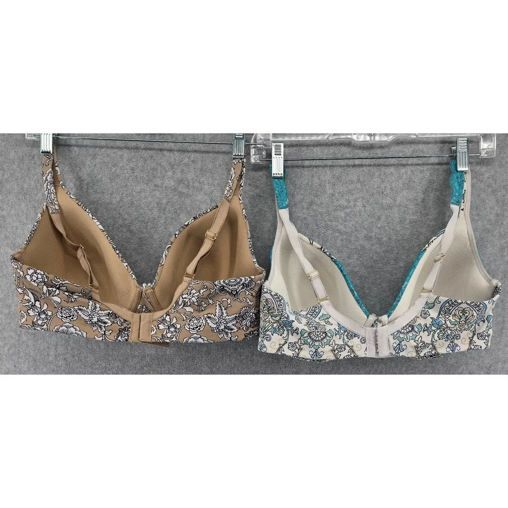 Lot of 2 Soma Embraceable Full Coverage Bras 36DD Blue‎ White Beige Floral Lined